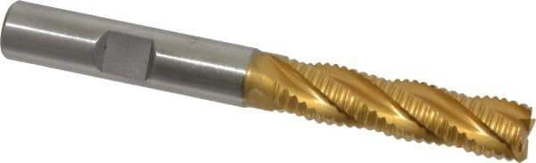 Hertel - 3/8" Diam, Coarse Pitch, 1-1/2" LOC, 4 Flute Cobalt Roughing Square End Mill - TiN Finish, 3-1/4" OAL, 3/8" Shank Diam, Single End, Centercutting, 30° Helix - USA Tool & Supply