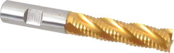 Hertel - 5/8" Diam, Coarse Pitch, 2-1/2" LOC, 4 Flute Cobalt Roughing Square End Mill - TiN Finish, 4-5/8" OAL, 5/8" Shank Diam, Single End, Centercutting, 30° Helix - USA Tool & Supply