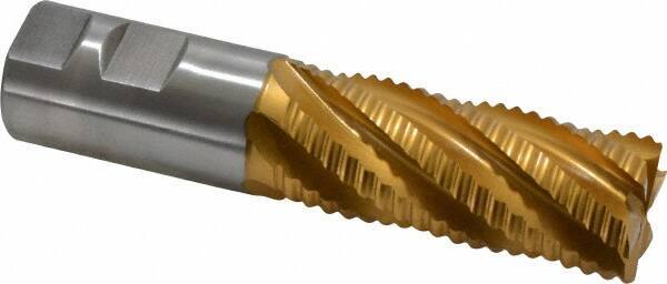Hertel - 1-1/4" Diam, Coarse Pitch, 3" LOC, 6 Flute Cobalt Roughing Square End Mill - TiN Finish, 5-1/2" OAL, 1-1/4" Shank Diam, Single End, Centercutting, 30° Helix - USA Tool & Supply