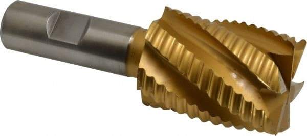 Hertel - 1-1/2" Diam, Coarse Pitch, 2" LOC, 6 Flute Cobalt Roughing Square End Mill - TiN Finish, 4-1/4" OAL, 3/4" Shank Diam, Single End, Centercutting, 30° Helix - USA Tool & Supply