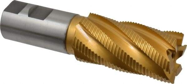Hertel - 1-1/2" Diam, Fine Pitch, 3" LOC, 6 Flute Cobalt Roughing Square End Mill - TiN Finish, 5-1/2" OAL, 1-1/4" Shank Diam, Single End, 30° Helix - USA Tool & Supply
