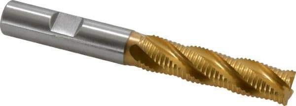 Hertel - 1/2" Diam, Fine Pitch, 2" LOC, 4 Flute Cobalt Roughing Square End Mill - TiN Finish, 4" OAL, 1/2" Shank Diam, Single End, Centercutting, 30° Helix - USA Tool & Supply