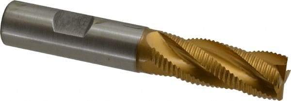 Hertel - 5/8" Diam, Fine Pitch, 1-5/8" LOC, 4 Flute Cobalt Roughing Square End Mill - TiN Finish, 3-3/4" OAL, 5/8" Shank Diam, Single End, Centercutting, 30° Helix - USA Tool & Supply