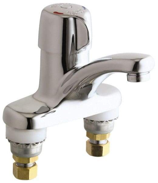 Chicago Faucets - Round Handle, Deck Mounted Bathroom Faucet - One Handle, No Drain, Standard Spout - USA Tool & Supply