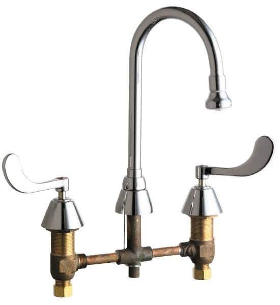 Chicago Faucets - Wrist Blade Handle, Wide Spread Bathroom Faucet - Two Handle, No Drain, Gooseneck Spout - USA Tool & Supply