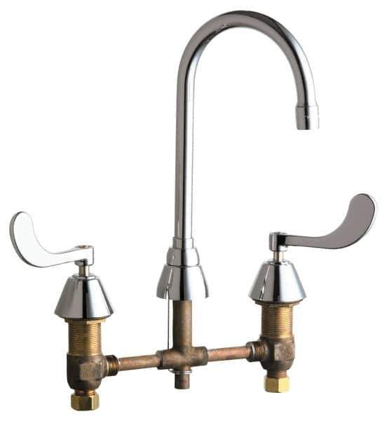 Chicago Faucets - Wrist Blade Handle, Wide Spread Bathroom Faucet - Two Handle, No Drain, Gooseneck Spout - USA Tool & Supply