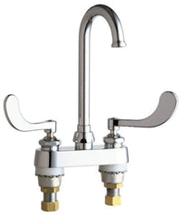 Chicago Faucets - Wrist Blade Handle, Deck Mounted Bathroom Faucet - Two Handle, No Drain, Gooseneck Spout - USA Tool & Supply