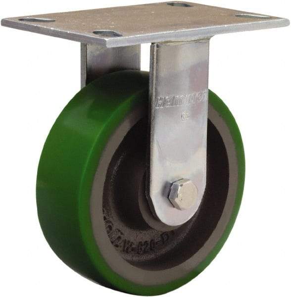Hamilton - 6" Diam x 2" Wide x 7-1/2" OAH Top Plate Mount Rigid Caster - Polyurethane Mold onto Cast Iron Center, 1,200 Lb Capacity, Sealed Precision Ball Bearing, 4-1/2 x 6-1/4" Plate - USA Tool & Supply