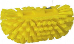 Vikan - 1-1/2" Bristle Length, Polyester Utility Scrub Brush - 5-1/2" Wide Head, 8" OAL, European Threaded Handle, Yellow, Polypropylene Block - USA Tool & Supply