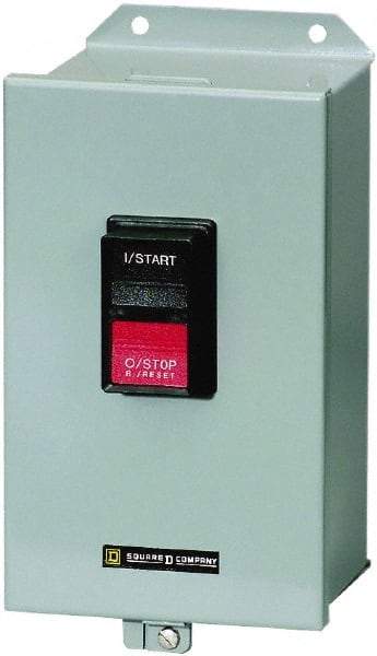 Square D - 2 Poles, 27 Amp, M-1 NEMA, Enclosed Pushbutton Manual Motor Starter - 2 hp at 115 VAC & 3 hp at 230 VAC, CSA, NEMA 12 & UL Listed - USA Tool & Supply