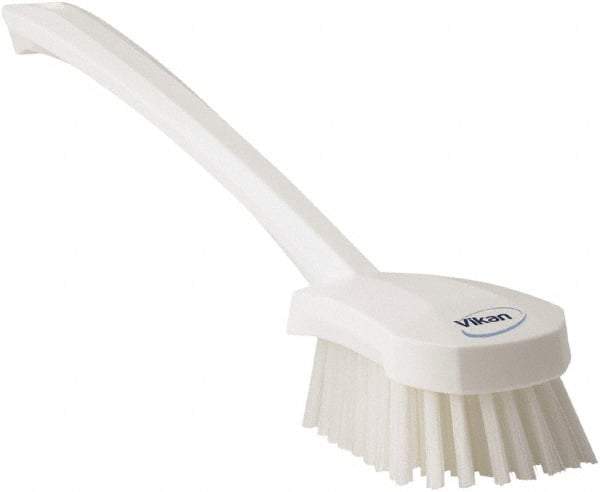 Vikan - 1.3" Bristle Length, Polyester Scrub Brush - 4" Long x 2-3/4" Wide Head, 15-3/4" OAL, White, Polypropylene Block - USA Tool & Supply