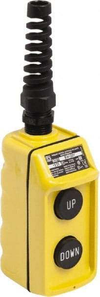 Schneider Electric - 2 Operator, Pushbutton Pendant Control Station - Up-Down (Legend), Momentary Switch, 8NC Contact - USA Tool & Supply