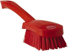 Vikan - 1.3" Bristle Length, Polyester Scrub Brush - 4-1/4" Long x 2-3/4" Wide Head, 10" OAL, Red, Polypropylene Block - USA Tool & Supply