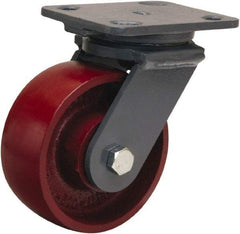 Hamilton - 5" Diam x 2" Wide x 6-1/2" OAH Top Plate Mount Swivel Caster - Cast Iron, 1,300 Lb Capacity, Sealed Precision Ball Bearing, 4 x 5" Plate - USA Tool & Supply