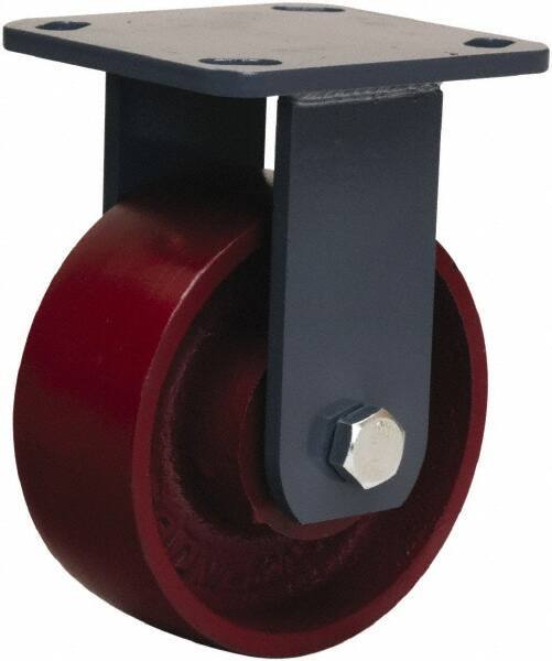 Hamilton - 5" Diam x 2" Wide x 6-1/2" OAH Top Plate Mount Rigid Caster - Cast Iron, 1,300 Lb Capacity, Sealed Precision Ball Bearing, 4 x 4-1/2" Plate - USA Tool & Supply
