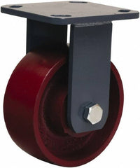 Hamilton - 5" Diam x 2" Wide x 6-1/2" OAH Top Plate Mount Rigid Caster - Cast Iron, 1,300 Lb Capacity, Sealed Precision Ball Bearing, 4 x 4-1/2" Plate - USA Tool & Supply
