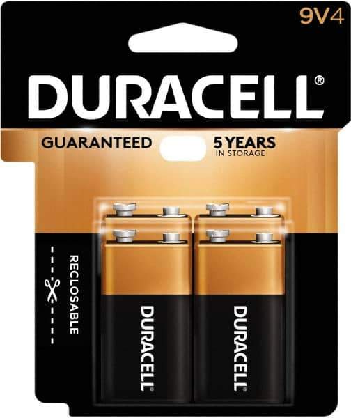Duracell - Size 9V, Alkaline, 4 Pack, Standard Battery - 9 Volts, Snap Terminal - USA Tool & Supply