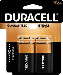 Duracell - Size 9V, Alkaline, 4 Pack, Standard Battery - 9 Volts, Snap Terminal - USA Tool & Supply