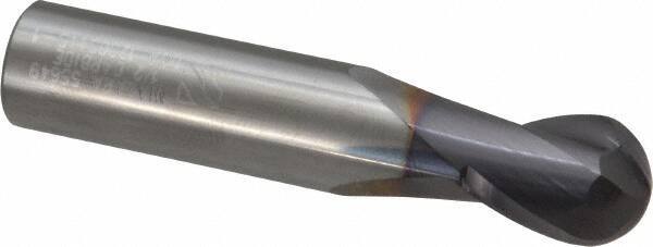 Niagara Cutter - 1/2" Diam, 5/8" LOC, 2 Flute Solid Carbide Ball End Mill - TiAlN Finish, Single End, 2-1/2" OAL, 1/2" Shank Diam, Spiral Flute - USA Tool & Supply