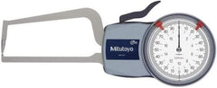Mitutoyo - 20mm Max Measurement, 0.01mm Graduation, Outside Dial Caliper Gage - 3.1496 Inch Leg Length, 0.03mm Accuracy - USA Tool & Supply