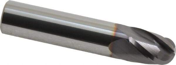 Niagara Cutter - 1/2" Diam, 5/8" LOC, 4 Flute Solid Carbide Ball End Mill - TiAlN Finish, Single End, 2-1/2" OAL, 1/2" Shank Diam, Spiral Flute - USA Tool & Supply