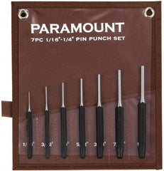 Paramount - 7 Piece, 1/16 to 1/4", Pin Punch Set - Hexagon Shank, Comes in Canvas Roll - USA Tool & Supply