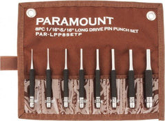 Paramount - 8 Piece, 1/16 to 5/16", Pin Punch Set - Round Shank, Comes in Canvas Roll - USA Tool & Supply