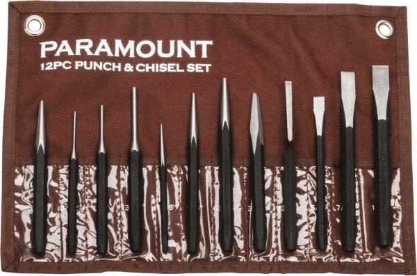 Paramount - 12 Piece Punch & Chisel Set - 13/64 to 1/2" Chisel, 3/8 to 3/16" Punch, Hexagon Shank - USA Tool & Supply