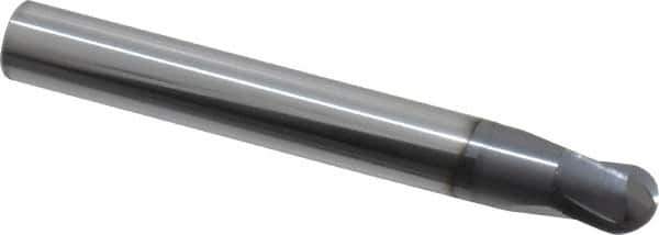 Niagara Cutter - 3/8" Diam, 3/8" LOC, 2 Flute Solid Carbide Ball End Mill - AlTiN Finish, Single End, 3" OAL, 3/8" Shank Diam, Spiral Flute - USA Tool & Supply