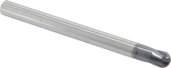 Niagara Cutter - 1/4" Diam, 1/4" LOC, 2 Flute Solid Carbide Ball End Mill - AlTiN Finish, Single End, 3" OAL, 1/4" Shank Diam, Spiral Flute - USA Tool & Supply