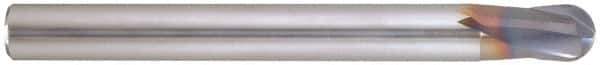 Niagara Cutter - 1/8" Diam, 1/8" LOC, 2 Flute Solid Carbide Ball End Mill - AlTiN Finish, Single End, 3" OAL, 1/4" Shank Diam, Spiral Flute - USA Tool & Supply