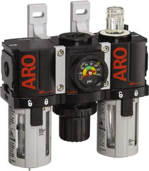 ARO/Ingersoll-Rand - 1/4" NPT Port Miniature 3 Piece Filter-Regulator-Lubricator FRL Unit - Polycarbonate Bowl, 46 SCFM, 150 Max psi, 5" High x 4.724" Long, Manual Drain - USA Tool & Supply