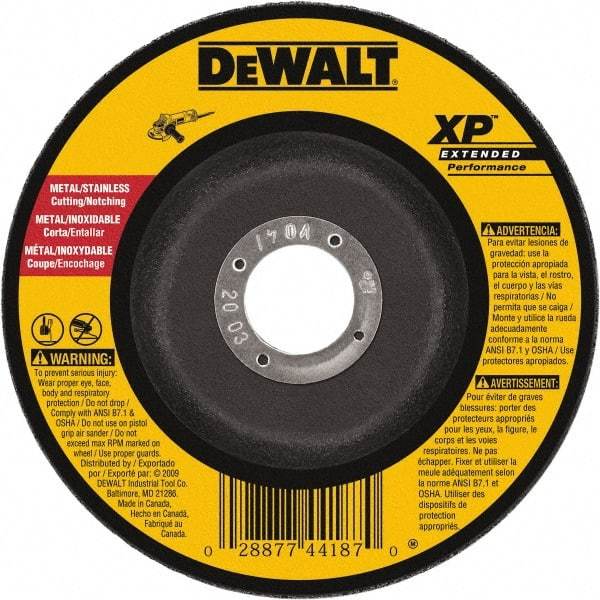 DeWALT - 24 Grit, 9" Wheel Diam, 3/32" Wheel Thickness, Type 27 Depressed Center Wheel - Zirconia Alumina, Resinoid Bond, 6,600 Max RPM - USA Tool & Supply