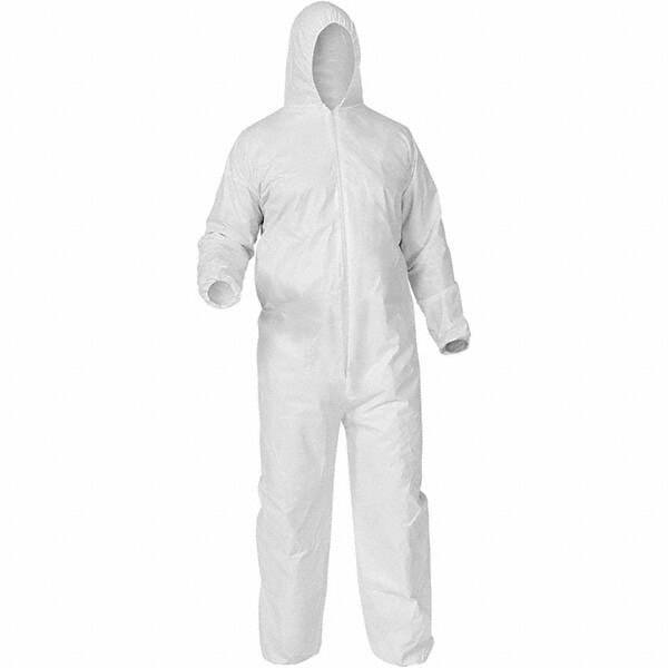 KleenGuard - Size XL Polypropylene General Purpose Coveralls - White, Zipper Closure, Elastic Cuffs, Elastic Ankles, Serged Seams - USA Tool & Supply