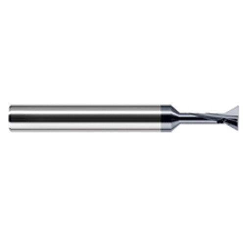 Dovetail Cutters - 0.1250″ (1/8″) Cutter Diameter × 0.0100″ Radius × 0.1250″ (1/8″) Neck Length × 30° included Carbide Dovetail Cutter, 2 Flutes, AlTiN Coated - Exact Industrial Supply