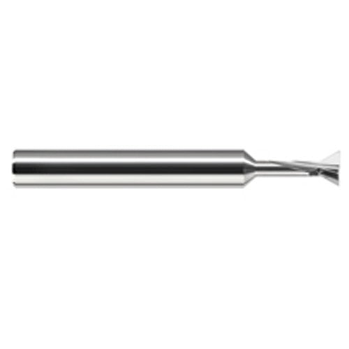Dovetail Cutters - 0.5000″ (1/2″) Cutter Diameter × 0.0100″ Radius × 0.2500″ (1/4″) Neck Length × 60° included Carbide Dovetail Cutter, 3 Flutes - Exact Industrial Supply
