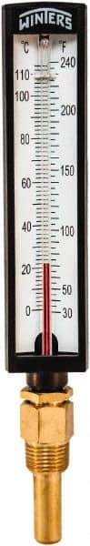 Winters - 30 to 240°F, Industrial Thermometer with Standard Thermowell - 2 Inch Immersion Length, 1.825 Inch Stem Length, 10 Inch Long, 1/2 Inch Thread - USA Tool & Supply