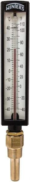 Winters - -40 to 110°F, Industrial Thermometer with Standard Thermowell - 2 Inch Immersion Length, 1.825 Inch Stem Length, 10 Inch Long, 1/2 Inch Thread - USA Tool & Supply