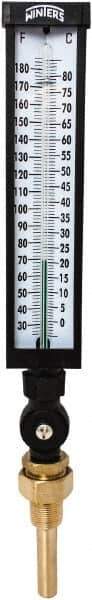 Winters - 30 to 180°F, Industrial Thermometer with Standard Thermowell - 3 Inch Immersion Length, 3-1/2 Inch Stem Length, 17 Inch Long, 3/4 Inch Thread - USA Tool & Supply