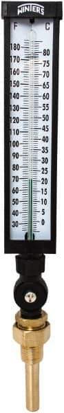 Winters - 30 to 180°F, Industrial Thermometer with Standard Thermowell - 3 Inch Immersion Length, 3-1/2 Inch Stem Length, 17 Inch Long, 3/4 Inch Thread - USA Tool & Supply