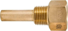 Winters - 3-1/2 Inch Overall Length, 1/2 Inch Thread, Brass Thermowell - 1-3/8 Inch Insertion Length - USA Tool & Supply