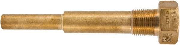 Winters - 6-3/4 Inch Overall Length, 3/4 Inch Thread, Brass Thermowell - 5 Inch Insertion Length - USA Tool & Supply