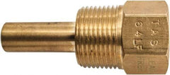 Winters - 2-1/2 Inch Overall Length, 3/4 Inch Thread, Brass Thermowell - 1.3 Inch Insertion Length - USA Tool & Supply