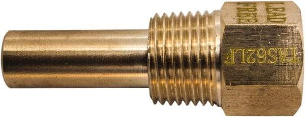 Winters - 2-1/2 Inch Overall Length, 1/2 Inch Thread, Brass Thermowell - 1.3 Inch Insertion Length - USA Tool & Supply
