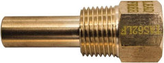 Winters - 2-1/2 Inch Overall Length, 1/2 Inch Thread, Brass Thermowell - 1.3 Inch Insertion Length - USA Tool & Supply