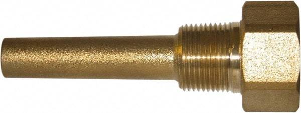 Winters - 4-1/4 Inch Overall Length, 3/4 Inch Thread, Brass Thermowell - 2-1/2 Inch Insertion Length - USA Tool & Supply