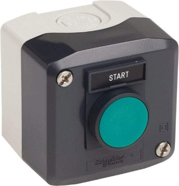 Schneider Electric - 1 Operator, Flush Pushbutton Control Station - Start (Legend), Momentary Switch, NO Contact, NEMA 1, 13, 4, 4X - USA Tool & Supply