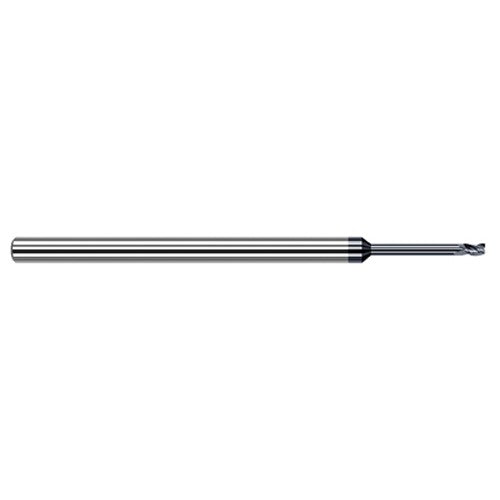Variable Helix End Mills for Free Machining Steels - 0.0620″ (1/16″) Cutter Diameter × 0.0930″ (3/32″) Length of Cut × 0.5000″ (1/2″) Reach Carbide Square End Mill for Free Machining Steels, 3 Flutes, AlTiN Coated - Exact Industrial Supply