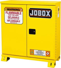 Jobox - 2 Door, 1 Shelf, Yellow Steel Standard Safety Cabinet for Flammable and Combustible Liquids - 49" High x 46-3/32" Wide x 19-5/8" Deep, Manual Closing Door, 30 Gal Capacity - USA Tool & Supply