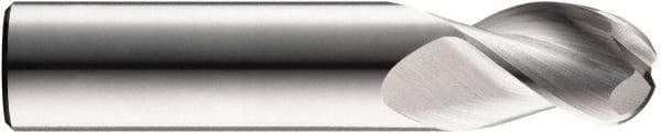 SGS - 1" Diam, 2" LOC, 3 Flute Solid Carbide Ball End Mill - Uncoated, Single End, 5" OAL, 1" Shank Diam, Spiral Flute - USA Tool & Supply